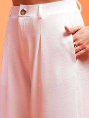 Kotty Women Solid Relaxed Straight Fit Mid-Rise Pleated Parallel Trousers