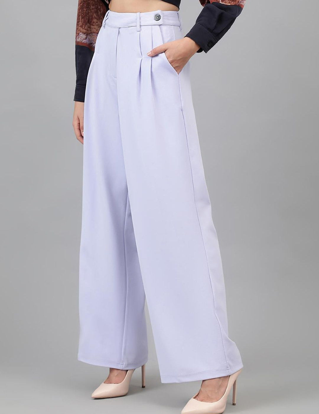Kotty Women Purple Relaxed Straight Leg Straight Fit Easy Wash Pleated Trousers