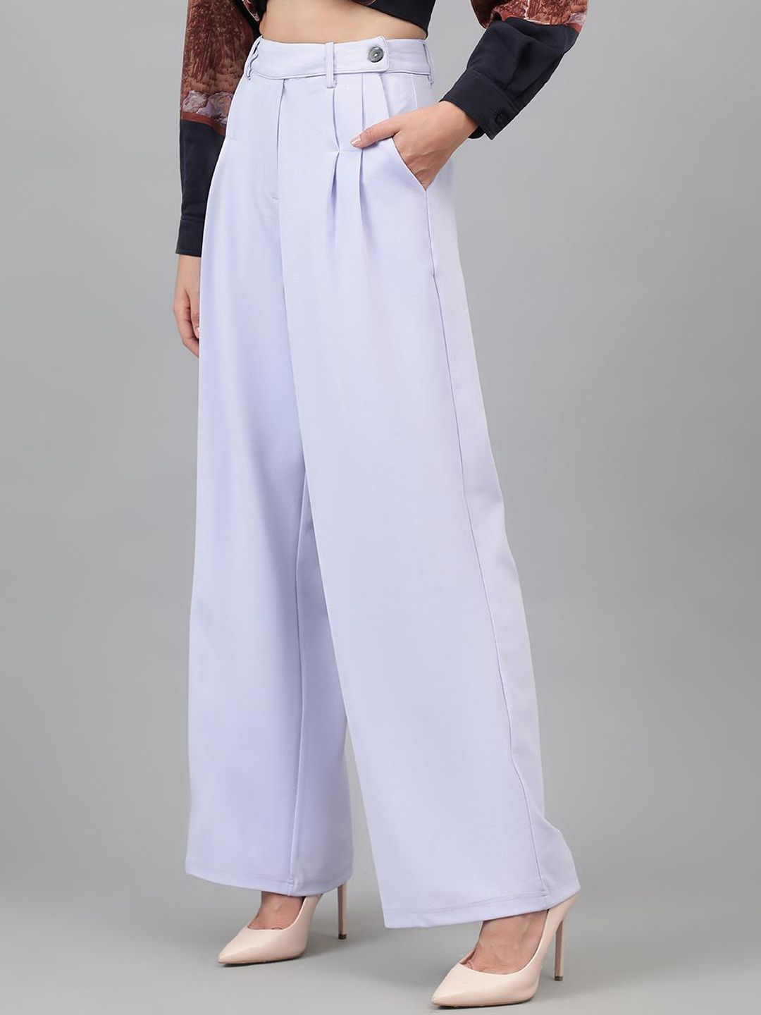 Kotty Women Purple Relaxed Straight Leg Straight Fit Easy Wash Pleated Trousers