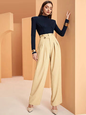 Kotty Women Relaxed Straight Leg Fit High-Rise Easy Wash Pleated Parallel Trousers  