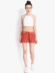 Kotty Women Rust Orange Self Design Regular Fit Hot Pants