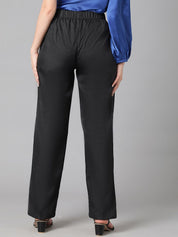 Kotty Women Black Relaxed Straight Leg Straight Fit High-Rise Easy Wash Pleated Trousers