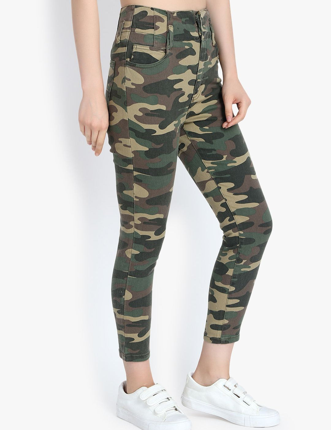 Kotty Women Green & Yellow Skinny Fit High-Rise Clean Look Jeans