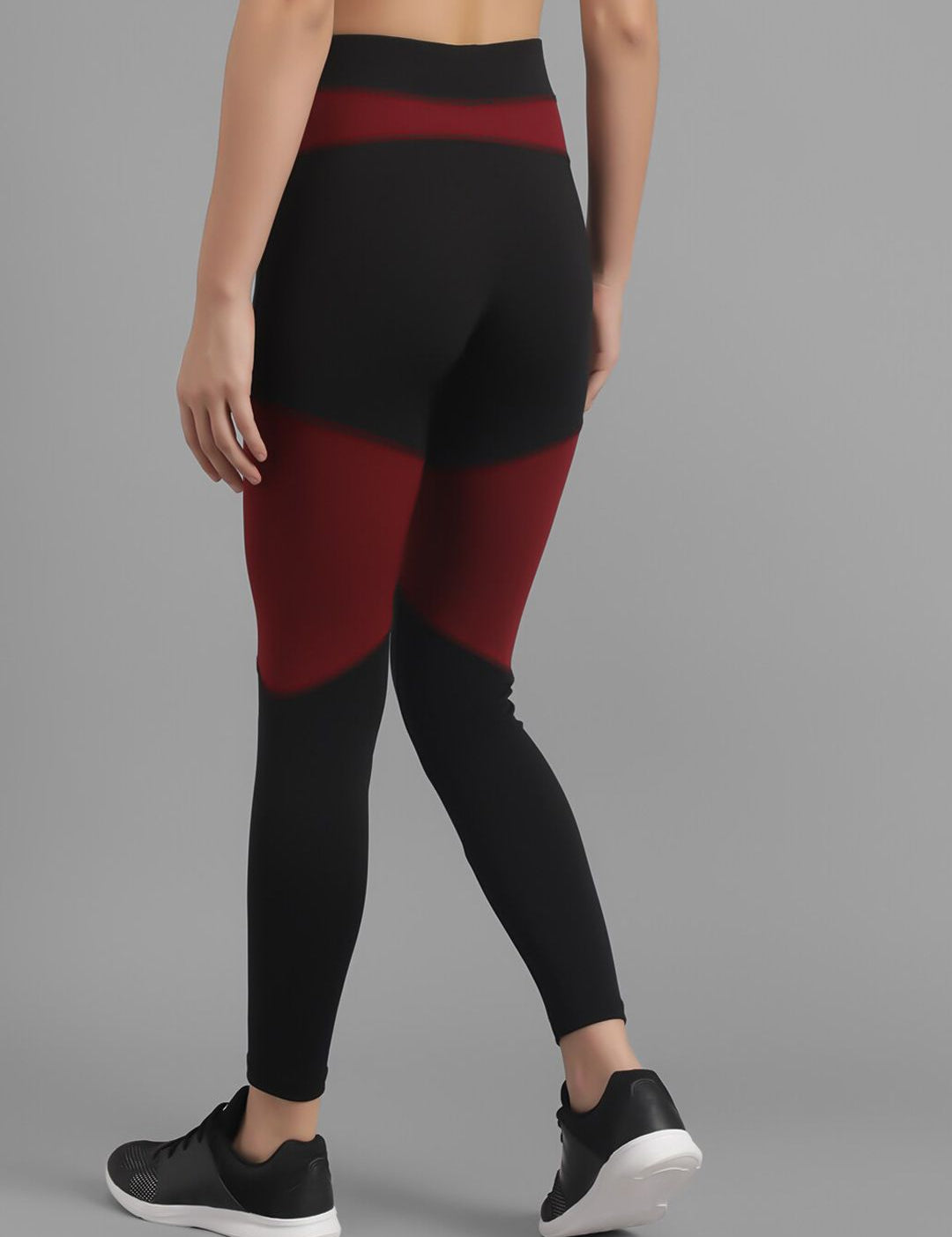 Kotty Women Black & Maroon Colourblocked Ankle-Length Tights