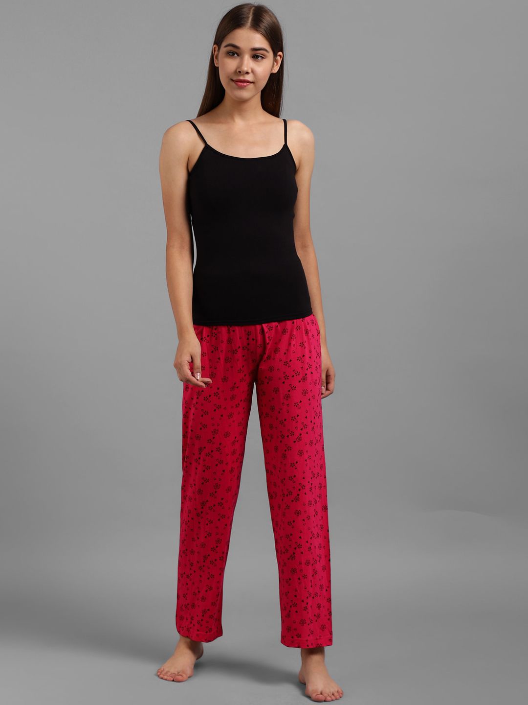 Kotty Women Pink & Black Floral Print Lounge Pants