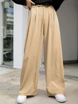 Kotty Women Relaxed Straight Leg Fit High-Rise Easy Wash Pleated Parallel Trousers