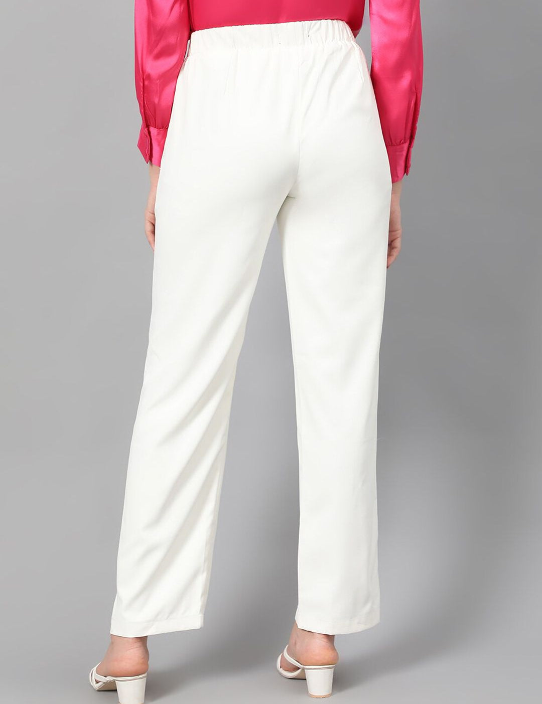 Kotty Women White Relaxed Straight Leg Fit High-Rise Easy Wash Pleated Parallel Trousers