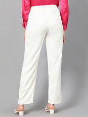 Kotty Women White Relaxed Straight Leg Fit High-Rise Easy Wash Pleated Parallel Trousers