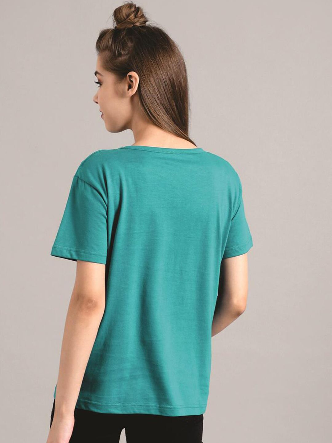 Kotty Women Green Printed Round Neck T-shirt