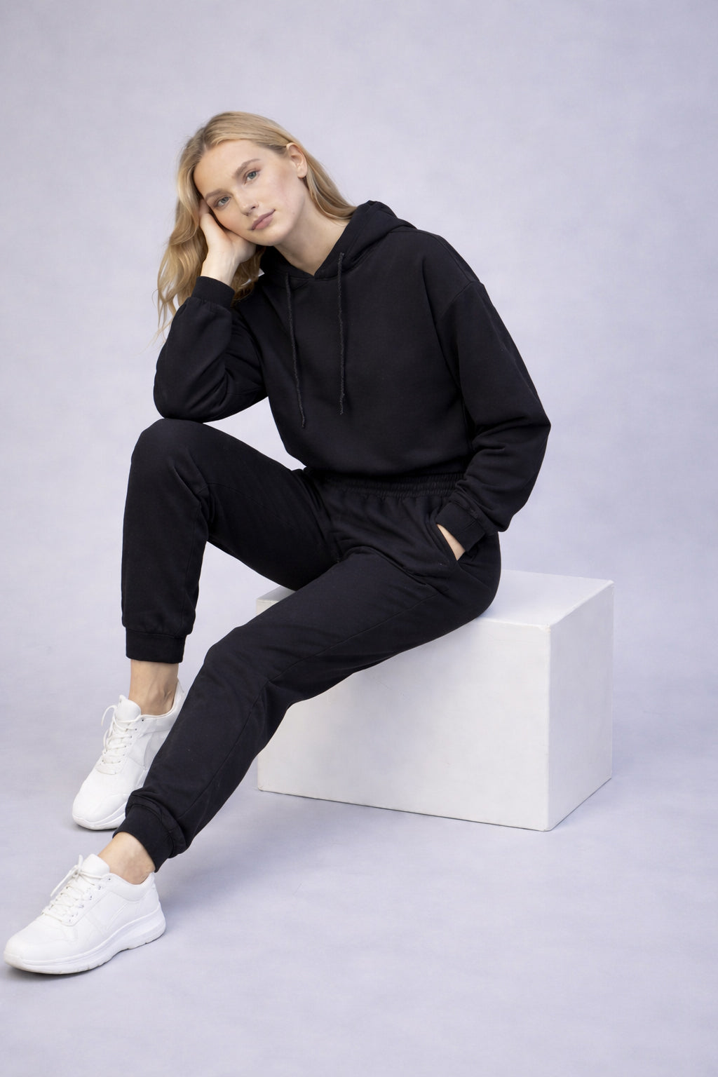 KOTTY Women's Black Hooded Hoodie Jogger Tracksuit Set Casual