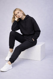 KOTTY Women's Black Hooded Hoodie Jogger Tracksuit Set Casual