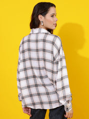 Kotty Women Comfort Spread Collar Buffalo Checked Cotton Oversized Casual Shirt