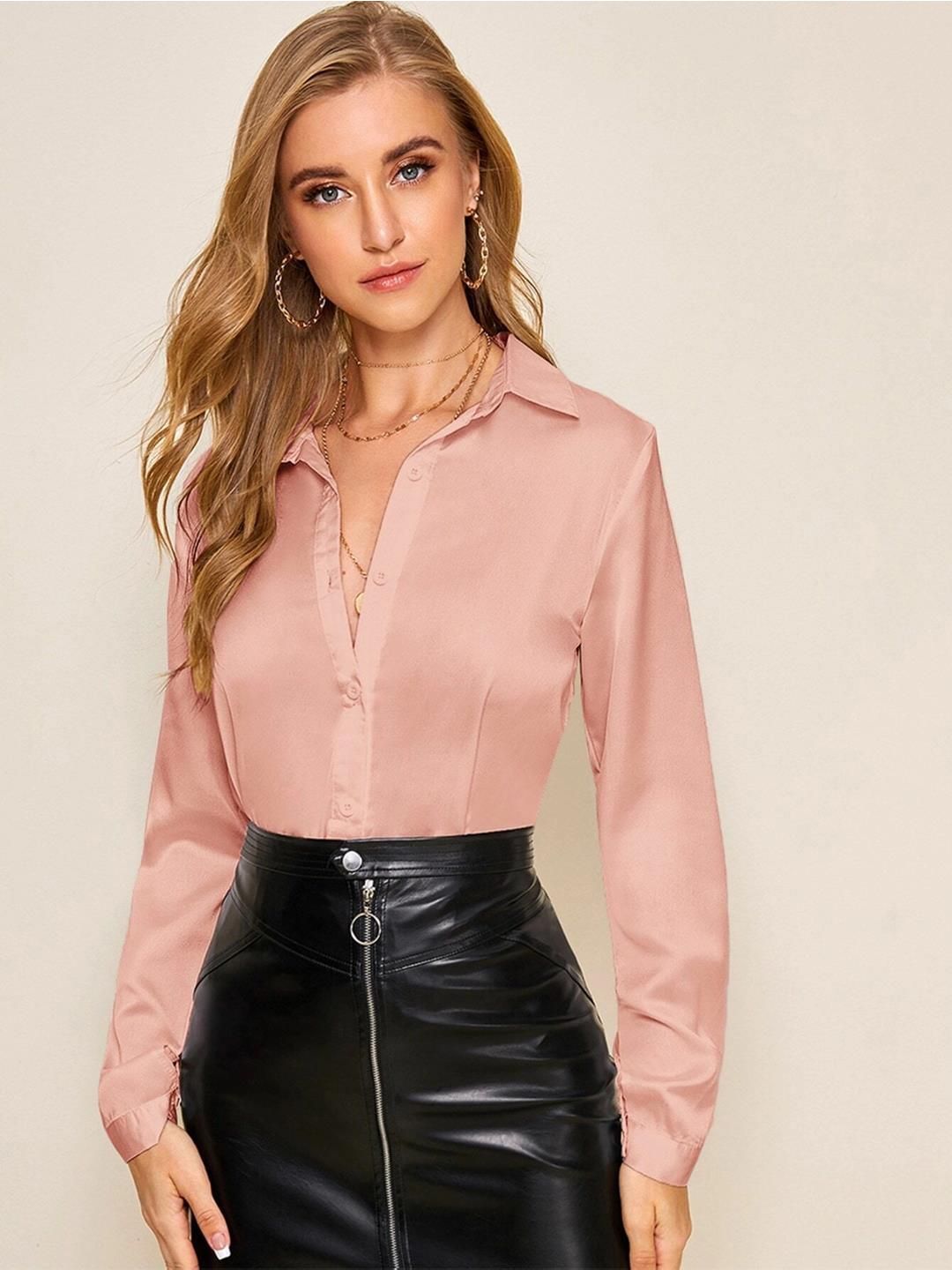 Kotty Satin Shirt Style Solid Top