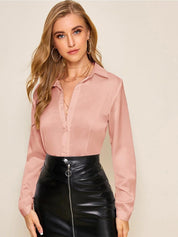 Kotty Satin Shirt Style Solid Top