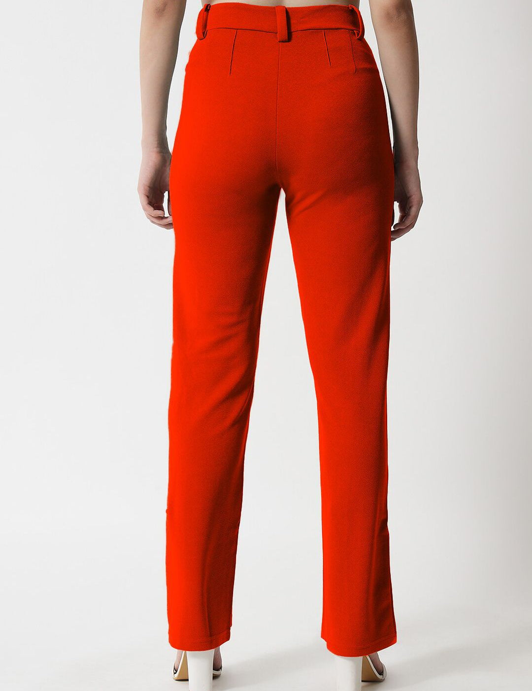 KOTTY BIZwear Women Orange Relaxed Straight Fit High-Rise Easy Wash Trousers