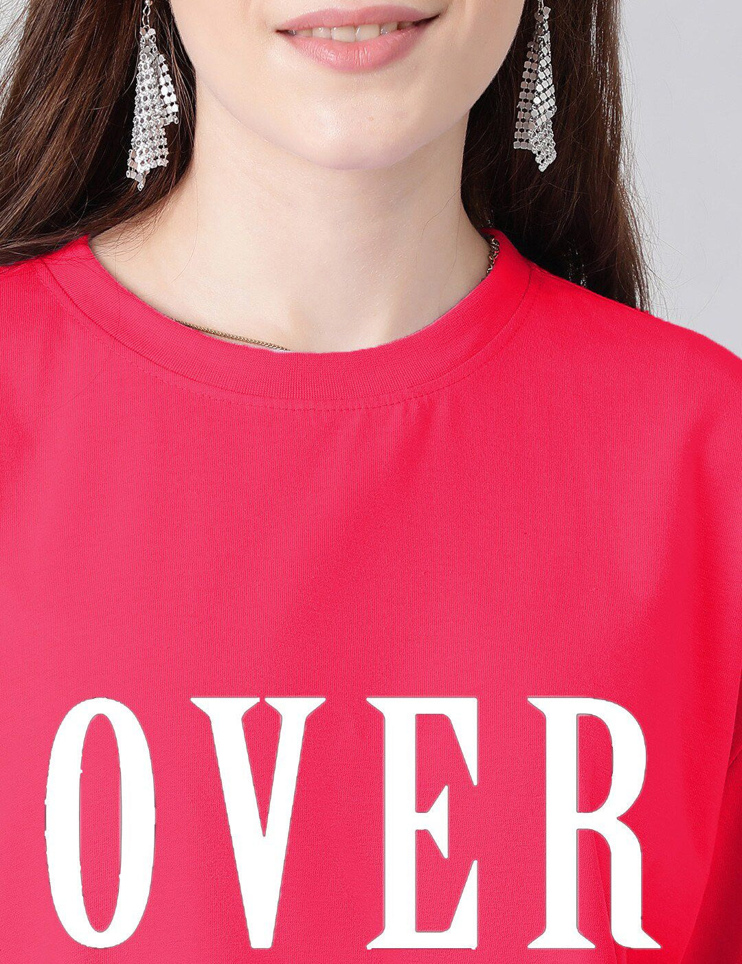 Kotty Typography Printed Round Neck Drop-Shoulder Sleeves Oversized Fit Cotton T-Shirt