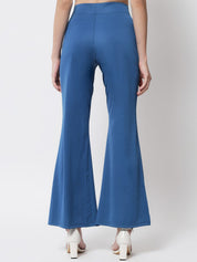 Kotty Women Blue Relaxed Flared High-Rise Easy Wash Trousers