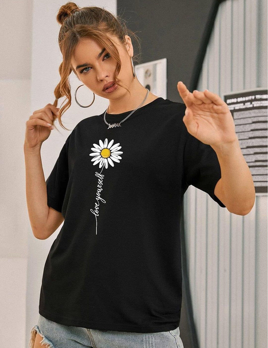 Kotty Floral Printed Oversize Cotton T-shirt