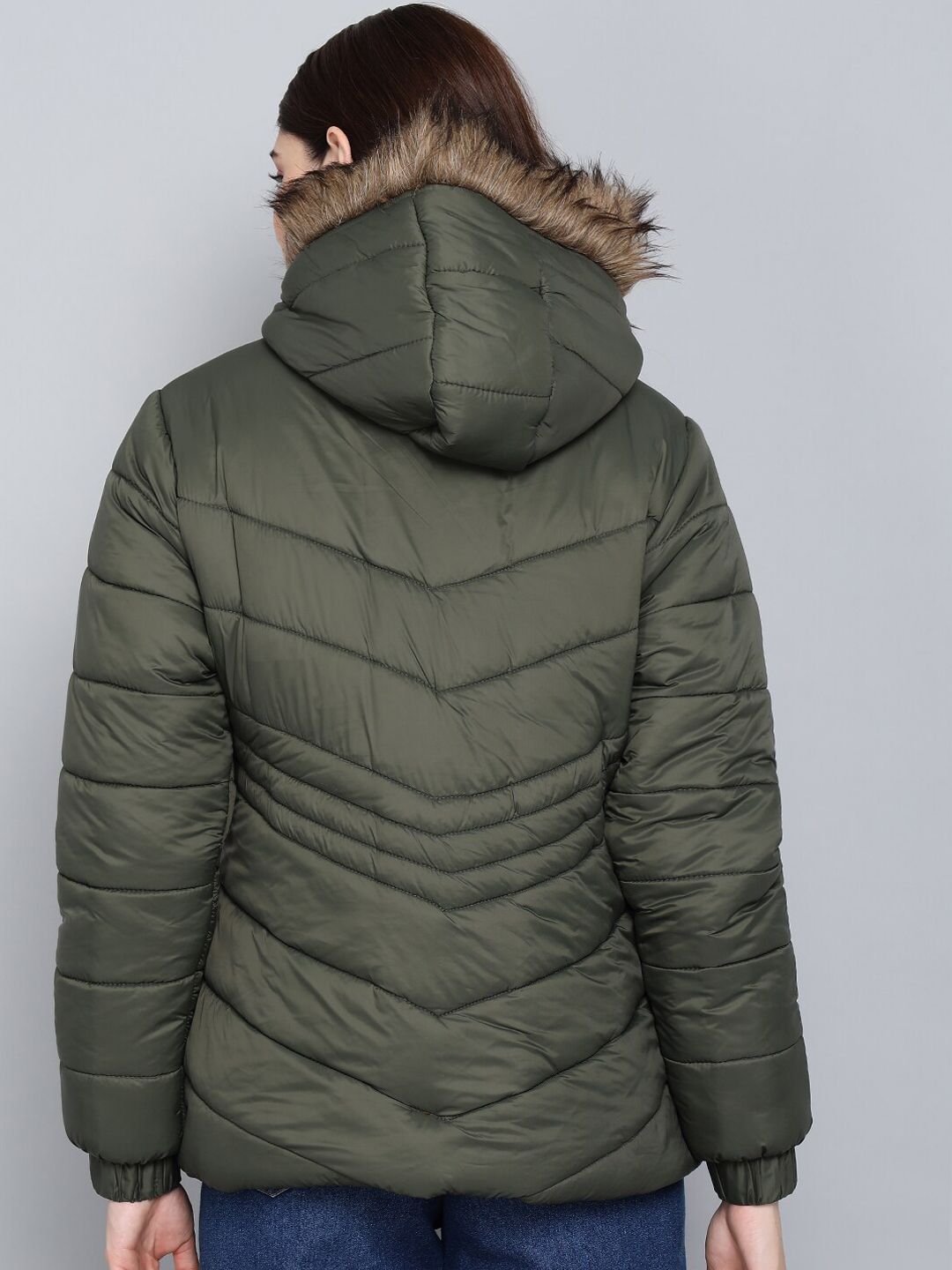 Kotty Women Olive Green Longline Outdoor Padded Jacket