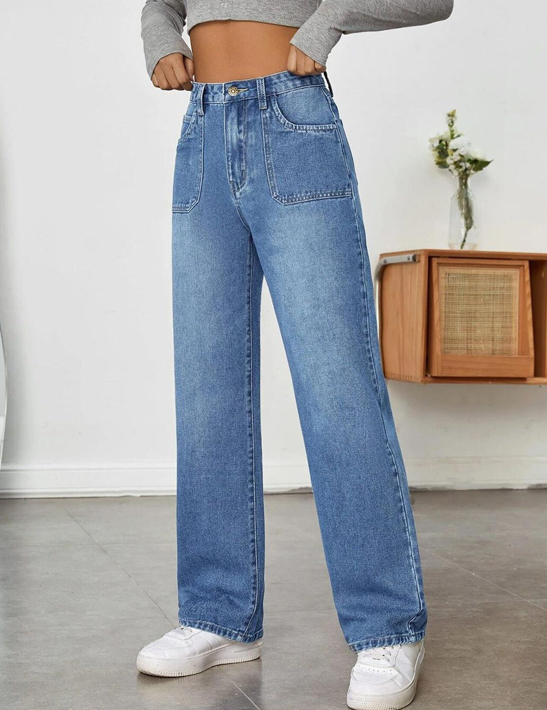 Kotty Women Jean Wide Leg Light Fade High-Rise Stretchable Jeans