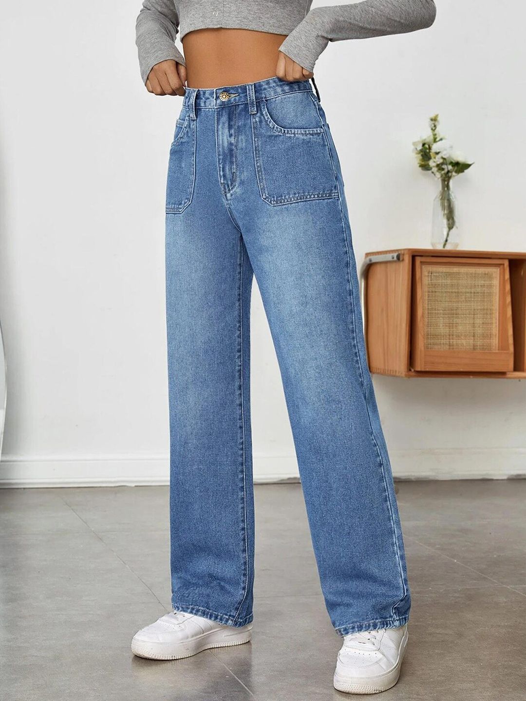 Kotty Women Jean Wide Leg Light Fade High-Rise Stretchable Jeans