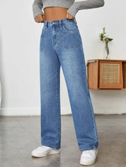 Kotty Women Jean Wide Leg Light Fade High-Rise Stretchable Jeans