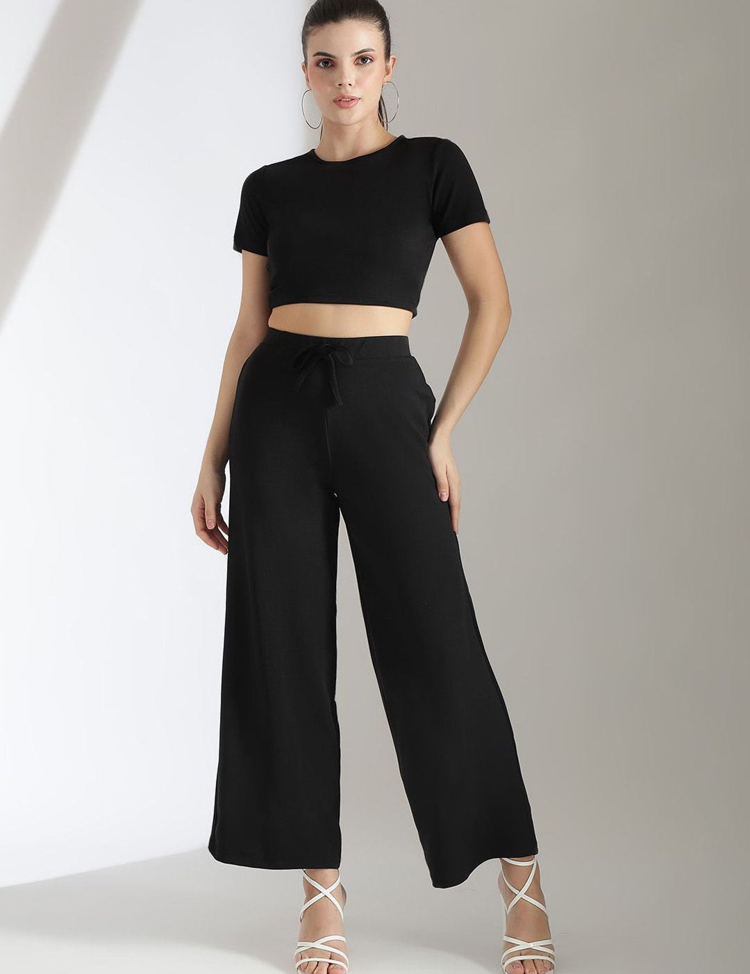 Kotty Black Round Neck Top With Trousers