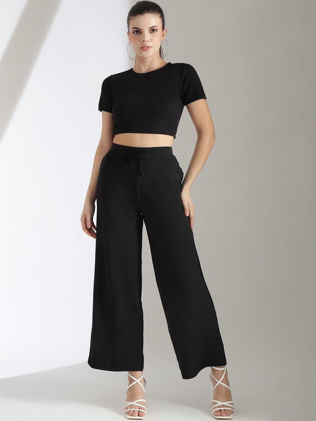 Kotty Black Round Neck Top With Trousers