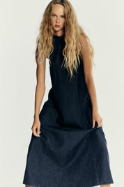 Kotty Women’s Navy Denim Maxi Dress Sleeveless Halter Neck