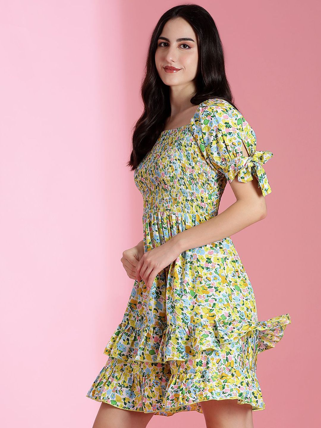 Kotty Women Floral Printed Puff Sleeve Fit & Flare Dress