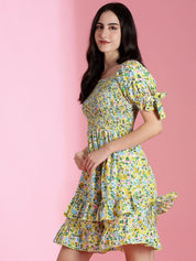 Kotty Women Floral Printed Puff Sleeve Fit & Flare Dress
