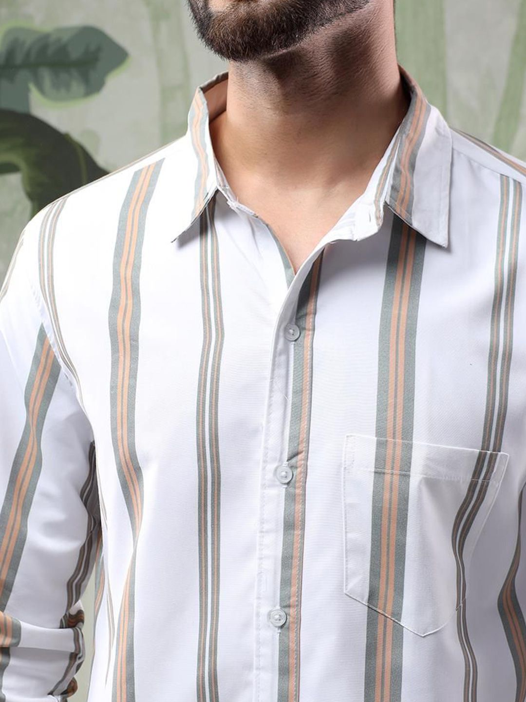 Kotty Men Spread Collar Vertical Striped Casual Shirt