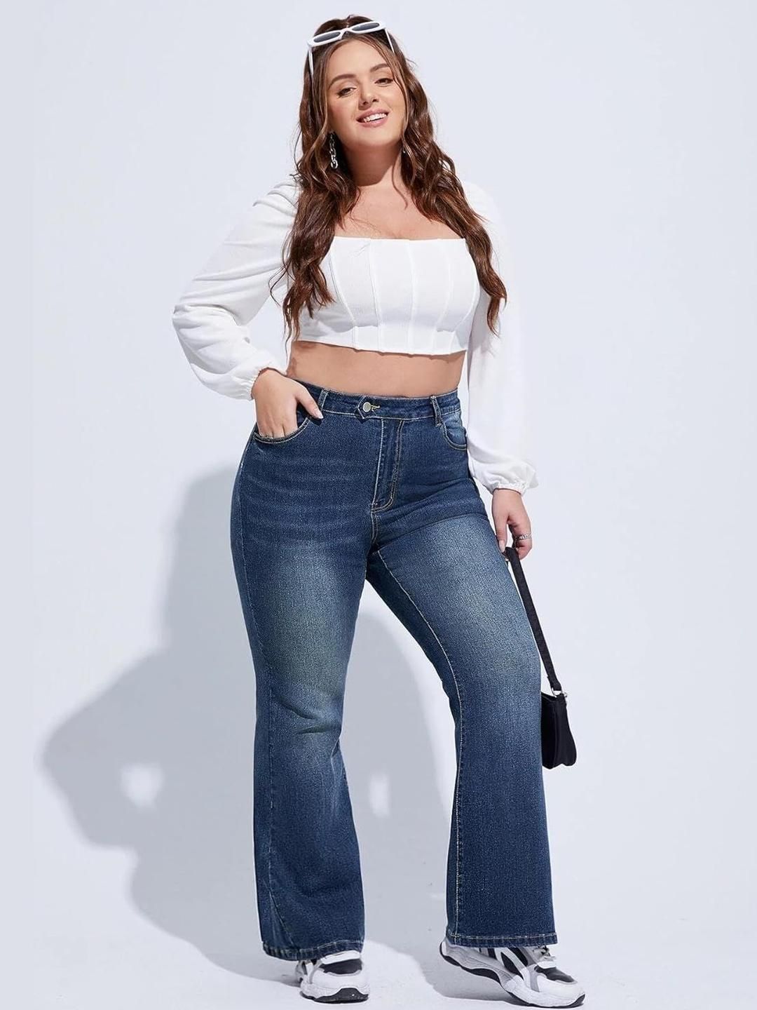 CURVE BY KOTTY Women Bootilicious Flared High-Rise Light Fade Stretchable Jeans