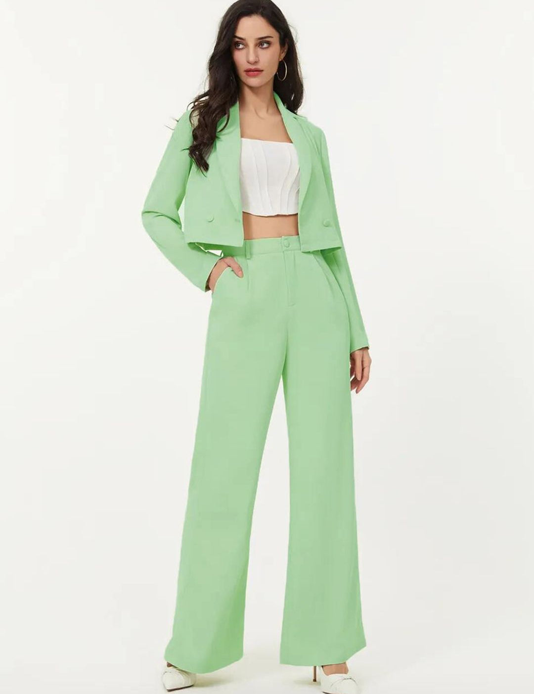 KOTTY BIZwear Green Notched Lapel Collar Blazer & Trousers