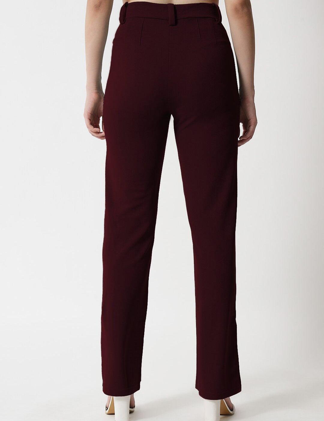Kotty Women Maroon Relaxed Straight Leg Straight Fit High-Rise Easy Wash Trousers
