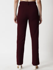 Kotty Women Maroon Relaxed Straight Leg Straight Fit High-Rise Easy Wash Trousers