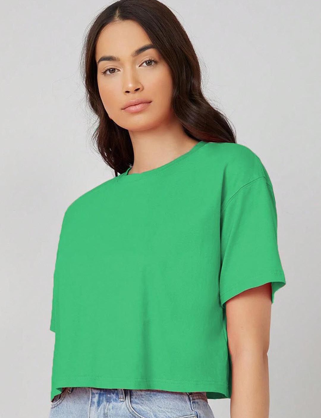 Kotty Yellow Floral Printed Round Neck Drop-Shoulder Sleeves Oversized Crop T-shirt