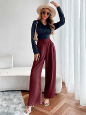 Maroon Relaxed Fit High-Rise Pleated Parallel Trousers