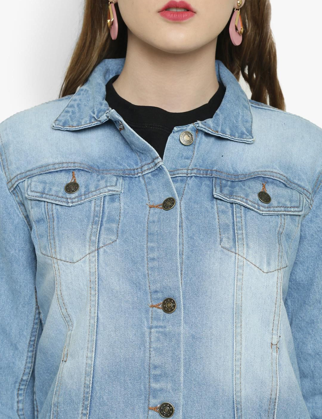 Kotty Women Blue Solid Denim Jacket