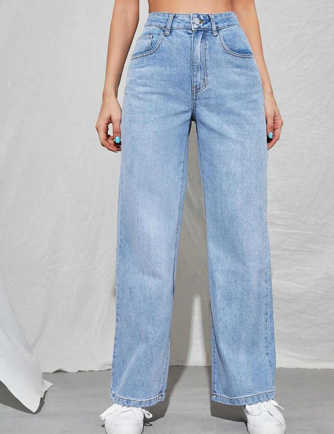 Kotty Women Blue Jean Straight Fit High-Rise Clean Look Stretchable Jeans