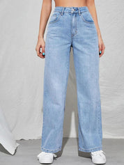 Kotty Women Blue Jean Straight Fit High-Rise Clean Look Stretchable Jeans