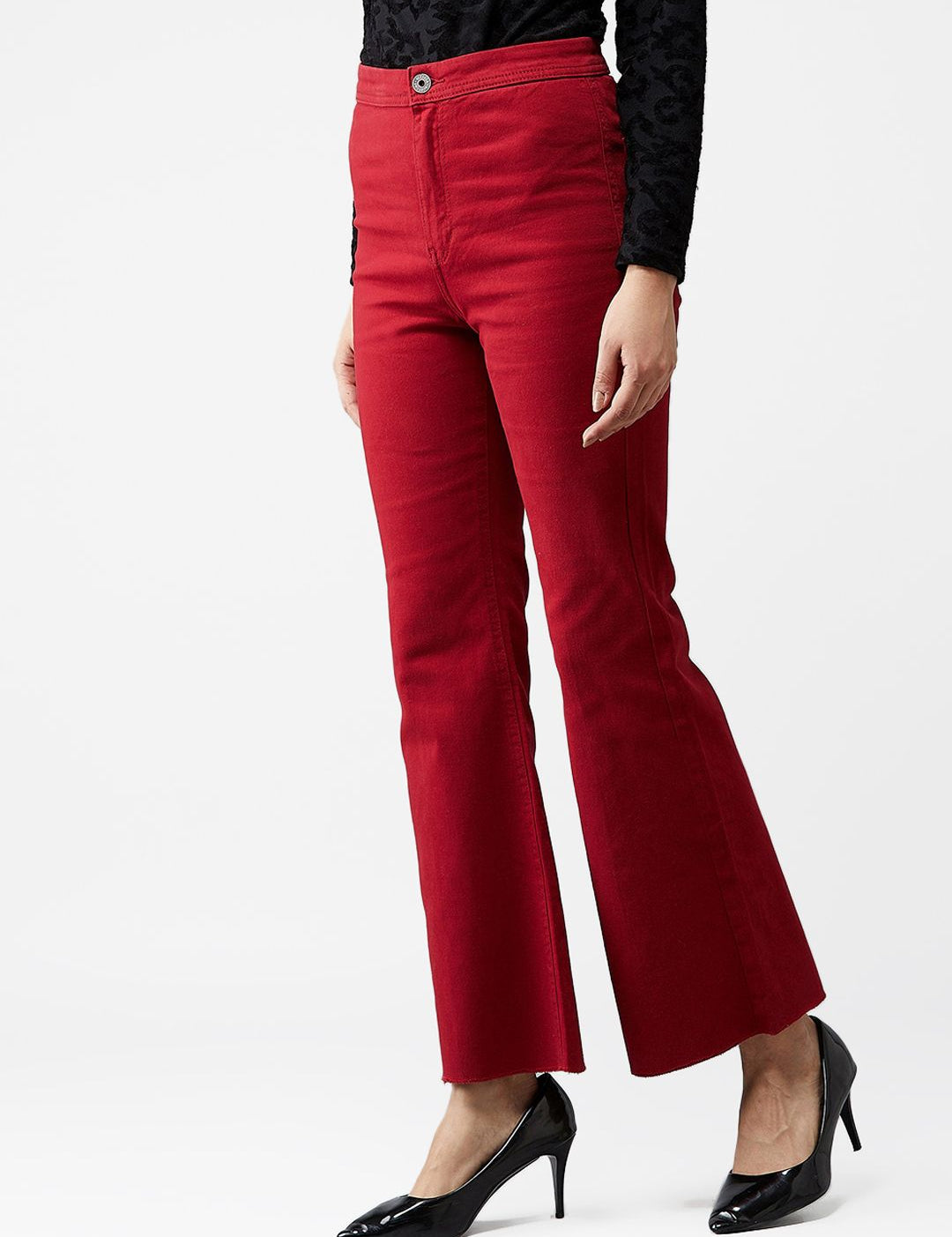 Kotty Women Maroon Flared High-Rise Clean Look Jeans