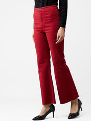 Kotty Women Maroon Flared High-Rise Clean Look Jeans