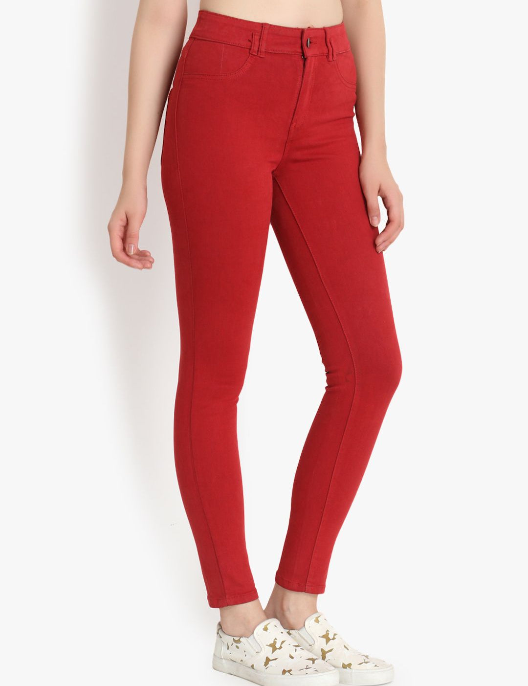 Kotty Women Red Skinny Fit High-Rise Clean Look Stretchable Jeans