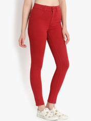 Kotty Women Red Skinny Fit High-Rise Clean Look Stretchable Jeans