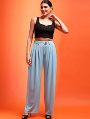 Stylecast X KOTTY Blue Relaxed Fit High-Rise Chinos