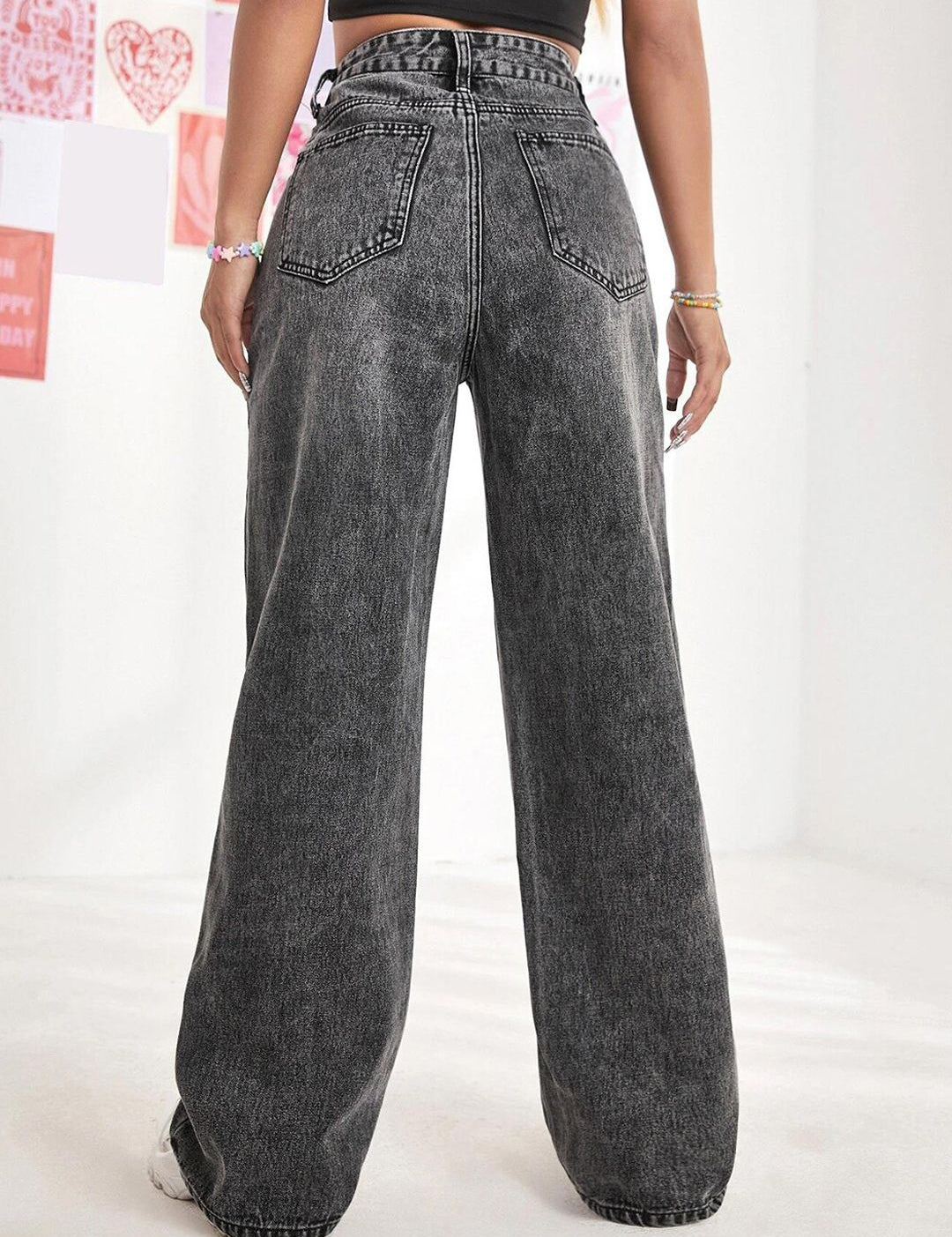 Kotty Women Jean Wide Leg High-Rise Heavy Fade Stretchable Cotton Lycra Blend Jeans