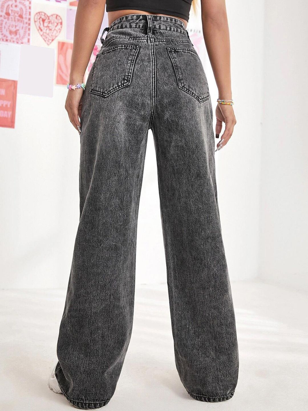 Kotty Women Jean Wide Leg High-Rise Heavy Fade Stretchable Cotton Lycra Blend Jeans