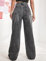 Kotty Women Jean Wide Leg High-Rise Heavy Fade Stretchable Cotton Lycra Blend Jeans