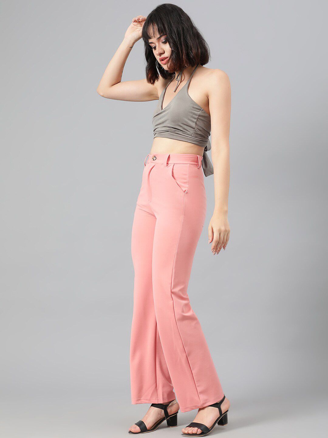 Kotty Women Pink Relaxed Straight Leg Fit High-Rise Easy Wash Parallel Trousers